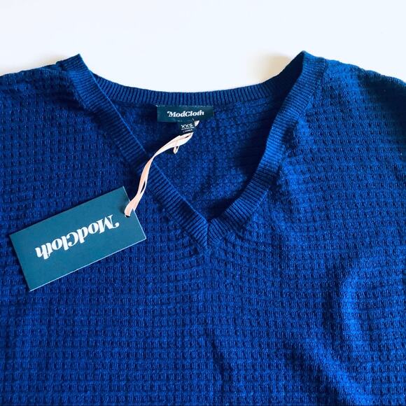 ModCloth 'Pointelle As Well' Women's XXS V Neck Sweater Blue Preppy Classic - Picture 6 of 9